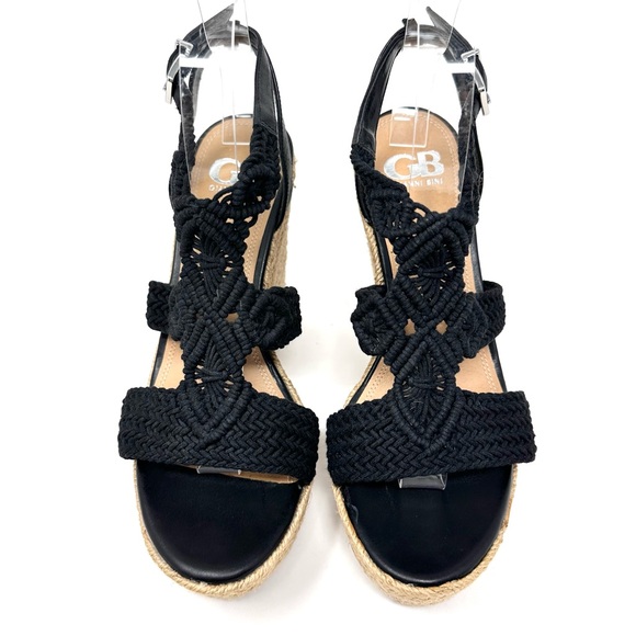 Gianni Bini Women’s Black Macrame Crochet Platform Wedge Sandals - Picture 7 of 15